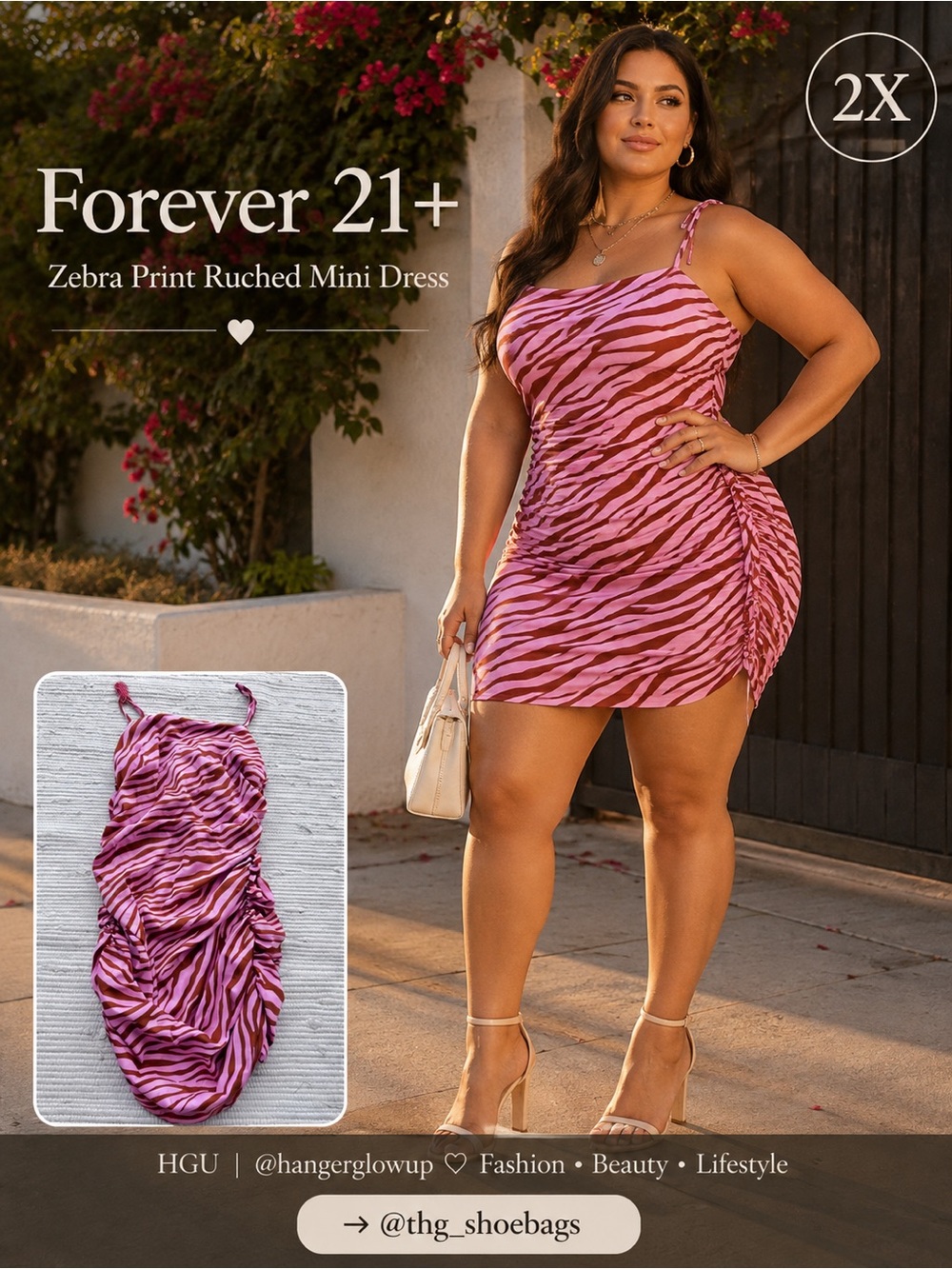 Forever 21+ Pink Zebra Print Ruched Bodycon Mini Dress 2X Plus Size